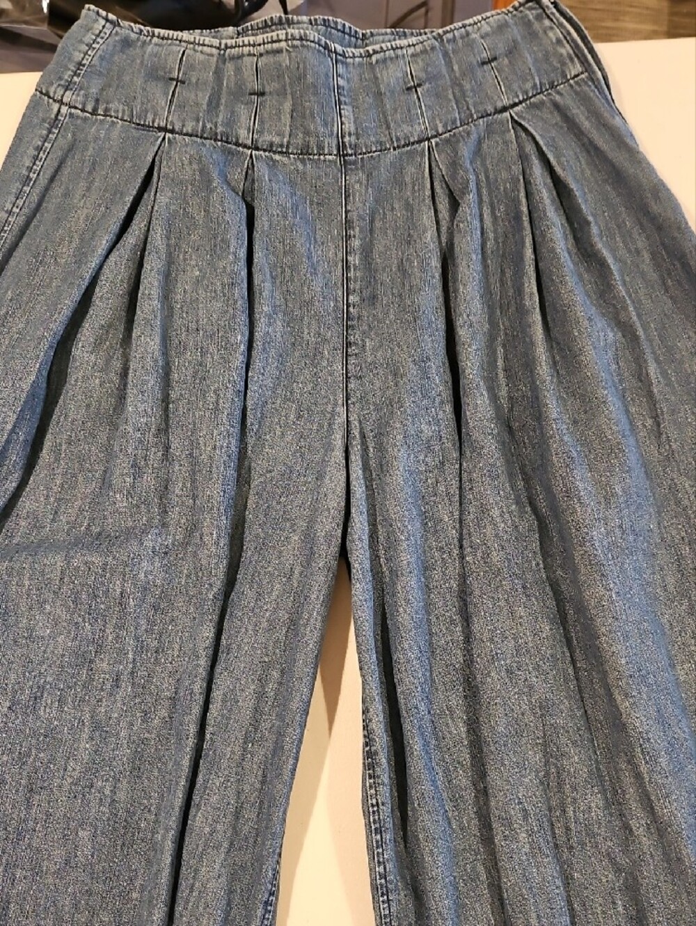 Free People Wide-Leg Soft Chambray Jeans - Dark Blue 0103 - Picture 6 of 16